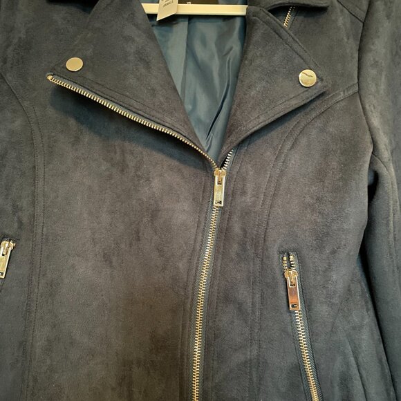 New York and Company, OVERSIZED Size XS (Fits Larger) Blue Faux-Suede Moto - Picture 9 of 13